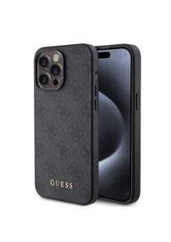 Husa pentru iPhone 15 Pro Max - Guess Hardcase 4GMetal Gold Logo (GUHCP15XG4GFGR) - Grey