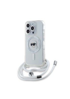Husa pentru iPhone 15 Pro - Karl Lagerfeld IML Crossbody MagSafe (KLHMP15LHCKHNT) - Transparent Karl Head