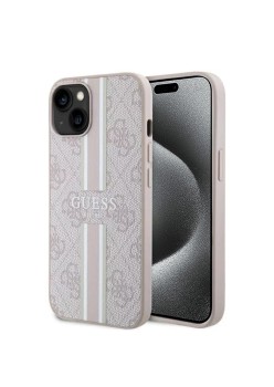 Husa pentru iPhone 15 / iPhone 14 / iPhone 13 - Guess Hardcase 4G Printed Stripes MagSafe (GUHMP15SP4RPSP) - Pink