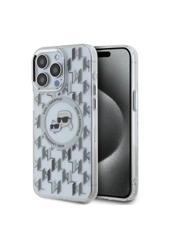 Husa pentru iPhone 15 Pro - Karl Lagerfeld IML MagSafe (KLHMP15LHMCKMHT) - Transparent Monogram KarlandChoupette Head