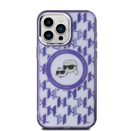 Husa pentru iPhone 15 Pro - Karl Lagerfeld IML MagSafe (KLHMP15LHMCKMHU) - Purple Monogram KarlandChoupette Head