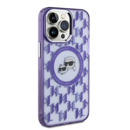 Husa pentru iPhone 15 Pro - Karl Lagerfeld IML MagSafe (KLHMP15LHMCKMHU) - Purple Monogram KarlandChoupette Head