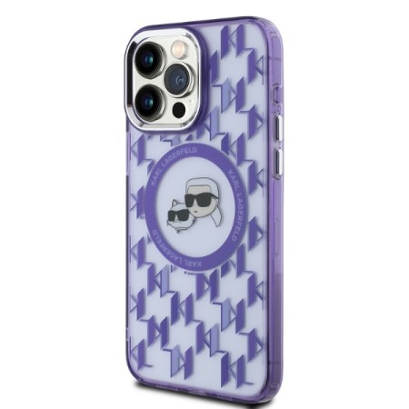 Husa pentru iPhone 15 Pro - Karl Lagerfeld IML MagSafe (KLHMP15LHMCKMHU) - Purple Monogram KarlandChoupette Head