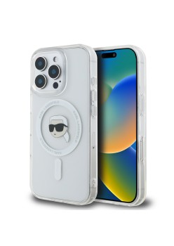 Husa pentru iPhone 16 Pro - Karl Lagerfeld IML MagSafe (KLHMP16LHLSKIH) - White Karls Head