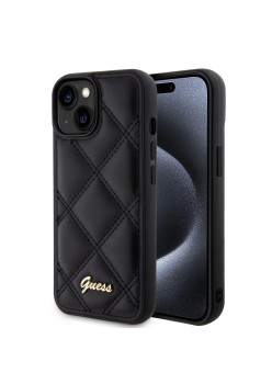 Husa pentru iPhone 15 / iPhone 14 / iPhone 13 - Guess Quilted Metal Logo (GUHCP15SPSQSQSK) - Black