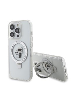 Husa pentru iPhone 15 Pro - Karl Lagerfeld Hardcase Ring Stand MagSafe (KLHMP15LHMRSKCH) - White KarlandChoupette