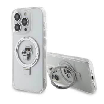 Husa pentru iPhone 15 Pro - Karl Lagerfeld Hardcase Ring Stand MagSafe (KLHMP15LHMRSKCH) - White KarlandChoupette