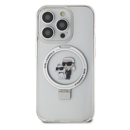 Husa pentru iPhone 15 Pro - Karl Lagerfeld Hardcase Ring Stand MagSafe (KLHMP15LHMRSKCH) - White KarlandChoupette