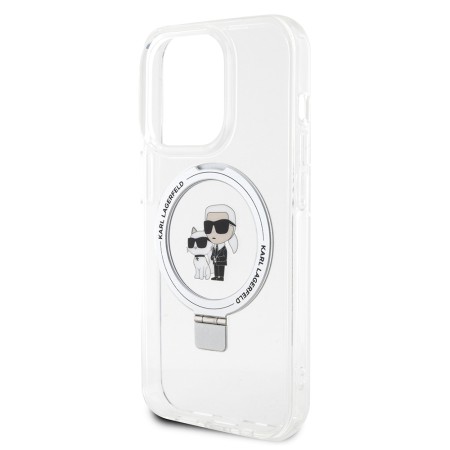 Husa pentru iPhone 15 Pro - Karl Lagerfeld Hardcase Ring Stand MagSafe (KLHMP15LHMRSKCH) - White KarlandChoupette