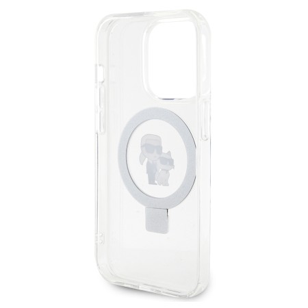 Husa pentru iPhone 15 Pro - Karl Lagerfeld Hardcase Ring Stand MagSafe (KLHMP15LHMRSKCH) - White KarlandChoupette