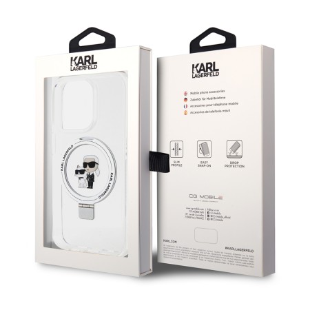 Husa pentru iPhone 15 Pro - Karl Lagerfeld Hardcase Ring Stand MagSafe (KLHMP15LHMRSKCH) - White KarlandChoupette