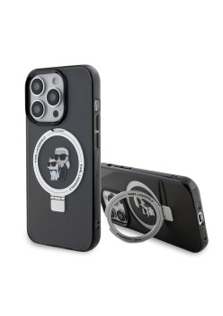 Husa pentru iPhone 15 Pro - Karl Lagerfeld Hardcase Ring Stand Magsafe (KLHMP15LHMRSKCK) - KarlandChoupette