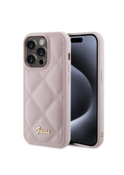 Husa pentru iPhone 15 Pro Max - Guess Quilted Metal Logo (GUHCP15XPSQSQSP) - Pink