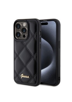 Husa pentru iPhone 15 Pro Max - Guess Quilted Metal Logo (GUHCP15XPSQSQSK) - Black