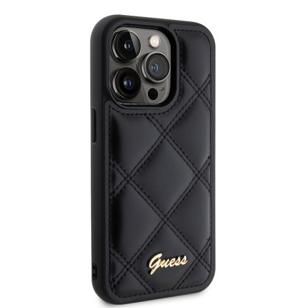 Husa pentru iPhone 15 Pro Max - Guess Quilted Metal Logo (GUHCP15XPSQSQSK) - Black