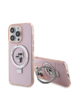 Husa pentru iPhone 15 Pro - Karl Lagerfeld Hardcase Ring Stand MagSafe (KLHMP15LHMRSKCP) - Pink KarlandChoupette
