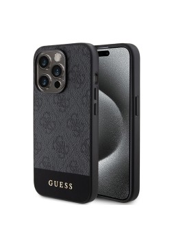 Husa pentru iPhone 15 Pro Max - Guess Hardcase 4G Stripe Collection (GUHCP15XG4GLGR) - Grey