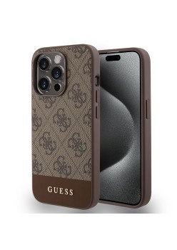 Husa pentru iPhone 15 Pro Max - Guess Hardcase 4G Stripe Collection (GUHCP15XG4GLBR) - Brown