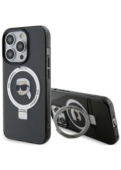 Husa pentru iPhone 15 Pro - Karl Lagerfeld Hardcase Ring Stand MagSafe (KLHMP15LHMRSKHK) - Karl Head