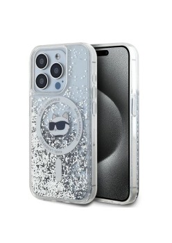 Husa pentru iPhone 15 Pro - Karl Lagerfeld Liquid Glitter MagSafe (KLHMP15LLGCHSGH) - Transparent Choupette Head