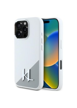 Husa pentru iPhone 16 Pro - Karl Lagerfeld Silicone MagSafe (KLHMP16LSCMKMPCH) - White Shadow Metal Initial