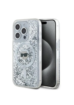 Husa pentru iPhone 15 Pro - Karl Lagerfeld Liquid Glitter MagSafe (KLHMP15LLGKISGH) - Transparent Karl Head