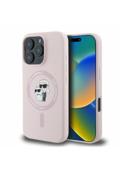 Husa pentru iPhone 16 Pro - Karl Lagerfeld Silicone Ring MagSafe (KLHMP16LSCMKCRHP) - Pink KarlandChoupette
