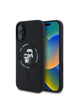 Husa pentru iPhone 16 Plus - Karl Lagerfeld Silicone Ring MagSafe (KLHMP16MSCMKCRHK) - KarlandChoupette
