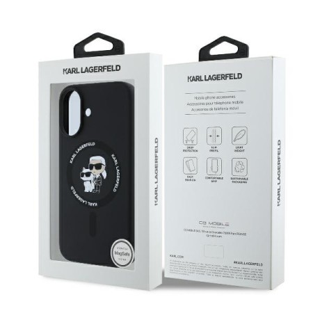 Husa pentru iPhone 16 Plus - Karl Lagerfeld Silicone Ring MagSafe (KLHMP16MSCMKCRHK) - KarlandChoupette