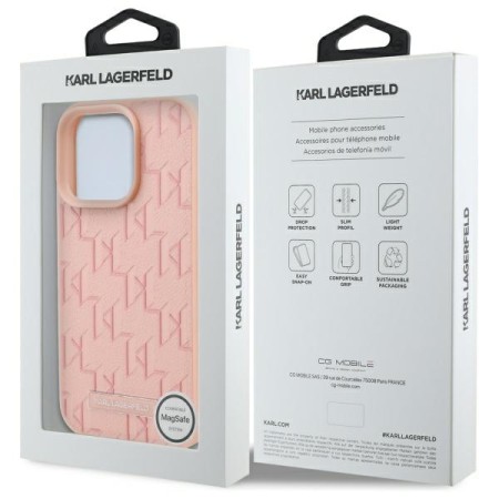 Husa iPhone 16 Pro - Karl Lagerfeld Leather MagSafe (KLHMP16LPKHPORPP) - Pink Hot Stamp