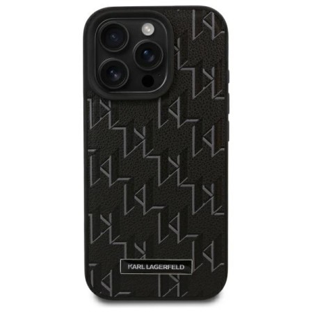 Husa iPhone 16 Pro - Karl Lagerfeld Leather MagSafe (KLHMP16LPKHPORPK) - Monogram Metal Logo