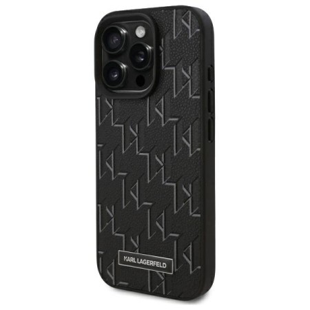 Husa iPhone 16 Pro - Karl Lagerfeld Leather MagSafe (KLHMP16LPKHPORPK) - Monogram Metal Logo