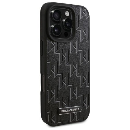 Husa iPhone 16 Pro - Karl Lagerfeld Leather MagSafe (KLHMP16LPKHPORPK) - Monogram Metal Logo