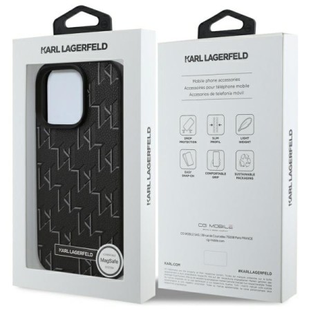 Husa iPhone 16 Pro - Karl Lagerfeld Leather MagSafe (KLHMP16LPKHPORPK) - Monogram Metal Logo