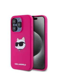 Husa pentru iPhone 15 Pro - Karl Lagerfeld Silicone MagSafe (KLHMP15LSCHPPLF) - Fuchsia Choupette Head