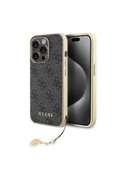 Husa pentru iPhone 15 Pro Max - Guess Hardcase 4G Charms Collection (GUHCP15XGF4GGR) - Grey