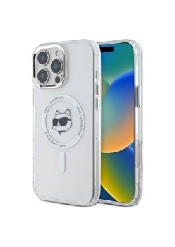 Husa pentru iPhone 16 Pro - Karl Lagerfeld IML MagSafe (KLHMP16LHLSCHH) - White Metal Choupettes Head