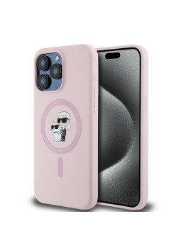 Husa pentru iPhone 15 Pro - Karl Lagerfeld Silicone MagSafe (KLHMP15LSCMKCRHP) - Pink KarlandChoupette