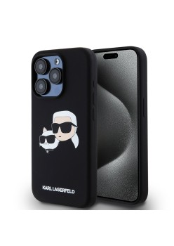 Husa pentru iPhone 15 Pro - Karl Lagerfeld Silicone MagSafe (KLHMP15LSKCHPPLK) - KarlandChoupette Head