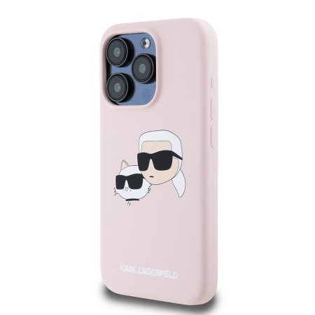 Husa pentru iPhone 15 Pro - Karl Lagerfeld Silicone MagSafe (KLHMP15LSKCHPPLP) - Pink KarlandChoupette Head