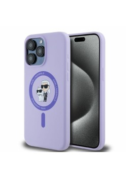 Husa pentru iPhone 15 Pro Max - Karl Lagerfeld Silicone Ring MagSafe (KLHMP15XSCMKCRHU) - Purple KarlandChoupette Head