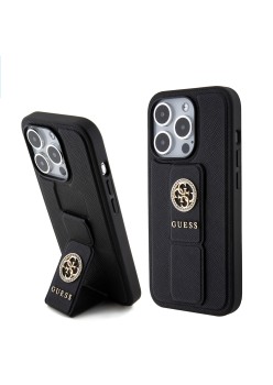 Husa pentru iPhone 15 Pro Max - Guess Grip Stand 4G Saffiano Strass (GUHCP15XPGSSADK) - Black