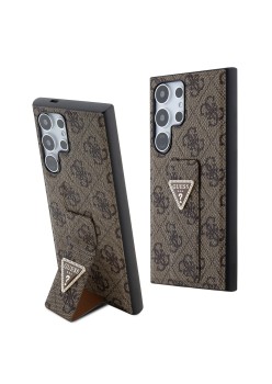 Husa pentru Samsung Galaxy S24 Ultra - Guess Grip Stand 4G Triangle Strass (GUHCS24LPGS4TDW) - Brown