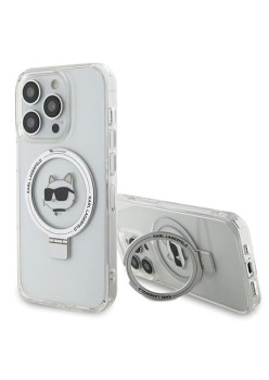 Husa pentru iPhone 15 Pro Max - Karl Lagerfeld Hardcase Ring Stand MagSafe (KLHMP15XHMRSCHH) - White Choupette Head