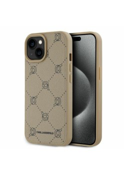 Husa iPhone 15 - Karl Lagerfeld Leather MagSafe (KLHMP15SPGKHPHE) - Beige Karl Head