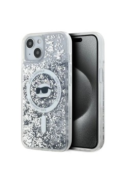 Husa pentru iPhone 15 / iPhone 14 / iPhone 13 - Karl Lagerfeld Liquid Glitter MagSafe (KLHMP15SLGCHSGH) - Clear Choupette Head
