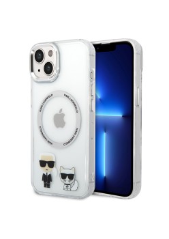 Husa iPhone 15 Plus / iPhone 14 Plus - Karl Lagerfeld Hardcase MagSafe (KLHMP14MHKCT) - Transparent Karl and Choupette Aluminium