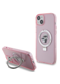 Husa pentru iPhone 15 / iPhone 14 / iPhone 13 - Karl Lagerfeld Hardcase Ring Stand MagSafe (KLHMP15SHMRSKCP) - Pink KarlandChoupette