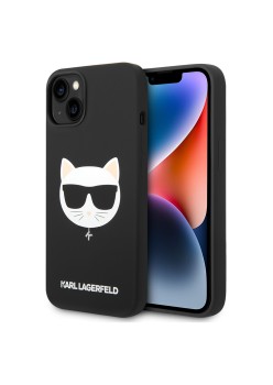 Husa pentru iPhone 15 Plus / iPhone 14 Plus - Karl Lagerfeld Silicone MagSafe (KLHMP14MSLCHBK) - Choupette Head
