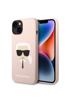 Husa pentru iPhone 15 Plus / iPhone 14 Plus - Karl Lagerfeld Silicone MagSafe (KLHMP14MSLKHLP) - Light Pink Karls Head